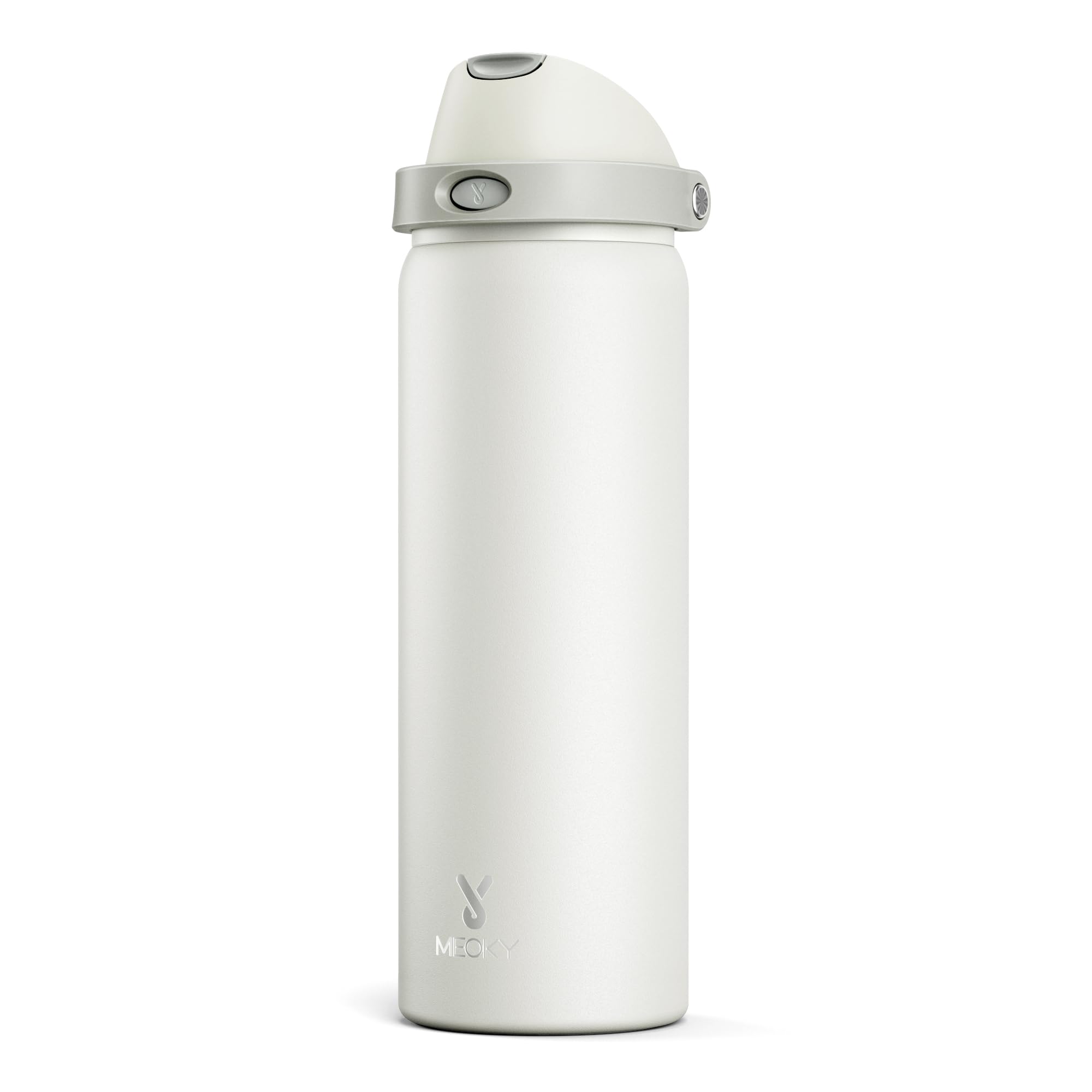 32 oz Insulated Water Bottle with Straw: Meoky Stainless Steel Metal Water Bottle with 2-in-1 Lid - Leak Proof, Cold for 24 Hours, Protective Silicone Base, BPA-Free for Sports Gym, Ivory