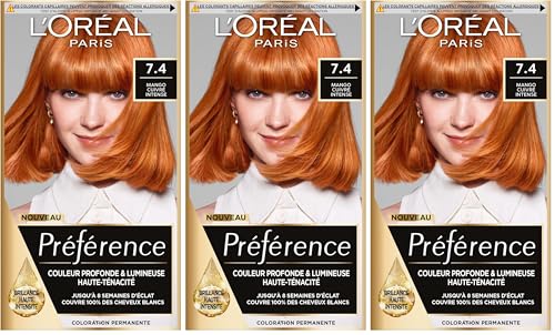 L'Oréal Paris Préférence Coloration Permanente Cheveux, Nuance : Dublin Mango (7.4), Cuivré Intense (Lot de 3)