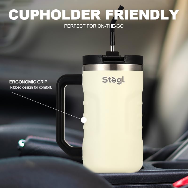 Image of Tumbler with Straw - 1.2L Insulated Coffee Tumbler with Handle | Keeps Drinks Hot 12h Cold 24h | Leakproof Travel Sipper for Office Gym | Stainless Steel Straw