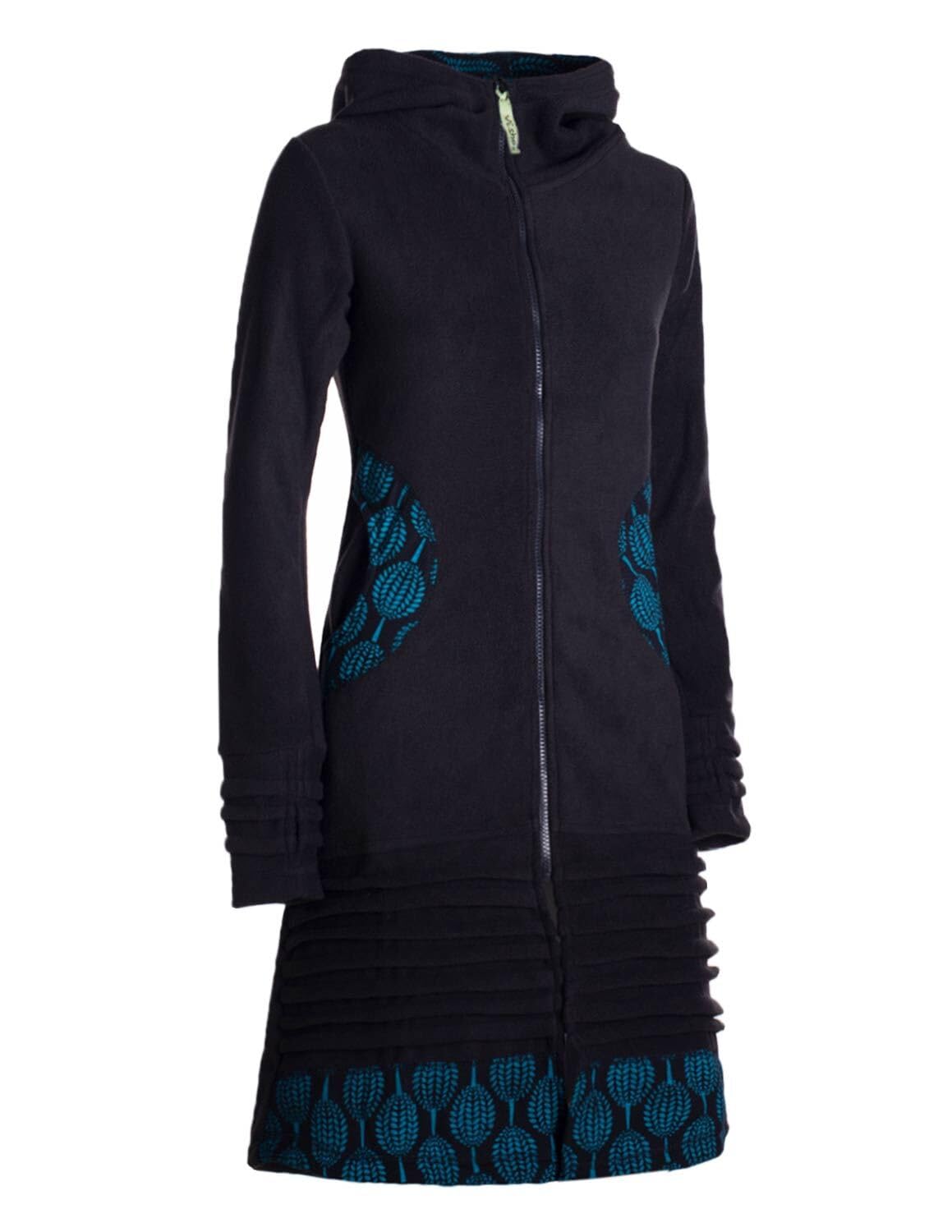Vishes - Alternative Bekleidung - Damen Kapuzenjacke lang Fleece Hippiemantel Übergangsjacke