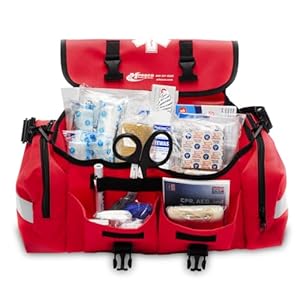 MFASCO First Aid Kit – Fully Stocked Portable Reflective Bag -First Responder Emergency Response Kit -for Natural Disaster Preparedness – Customizable Storage -Includes 415 Pcs First Aid Supplies- Red