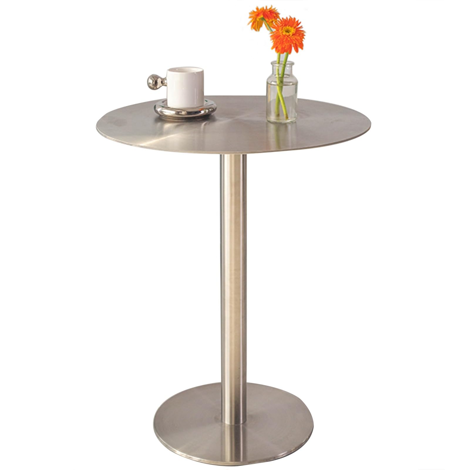 Mesa auxiliar pequeña, mesa de centro redonda, mesa auxiliar para mesa de bar interior o exterior, mesa auxiliar para sofá, mesita de noche de estilo moderno, mesas de cóctel plateadas de acero inoxid