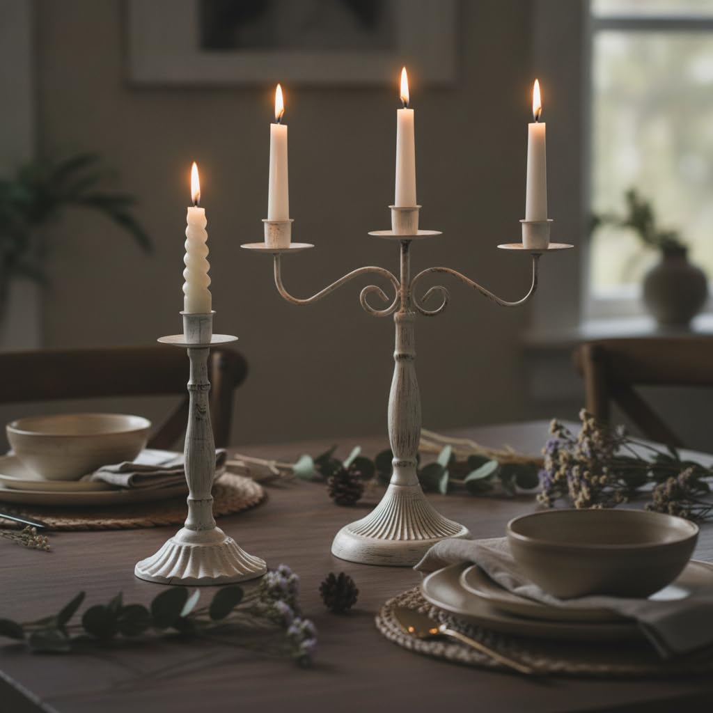 Portacandele Retrò in Ferro, Candelabro 3 teste + 4 candele