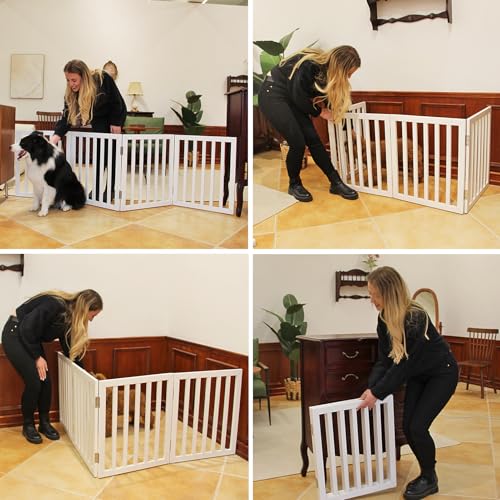 ZJSF Freestanding Indoor Dog Gate for House Foldable Wood White Puppy Gate for Doorways Pet Gate for Stairs Extra Wide Pet Fence 24" Height 3 Panels - Image 3