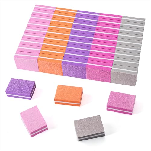 Pilniki do paznokci, 50 sztuk, mini pilniki do paznokci, blok dwustronny, 100/180, wielokolorowe bloki polerskie, pilniki do paznokci, bloki szlifierskie do manicure, pedicure, modelowania paznokci