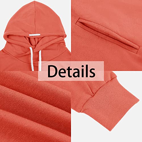 Women's Cowl Neck Hoodie Thermal Hooded Sweatshirts Loose Fit Fall Tops With Pockets Orange #TOP2