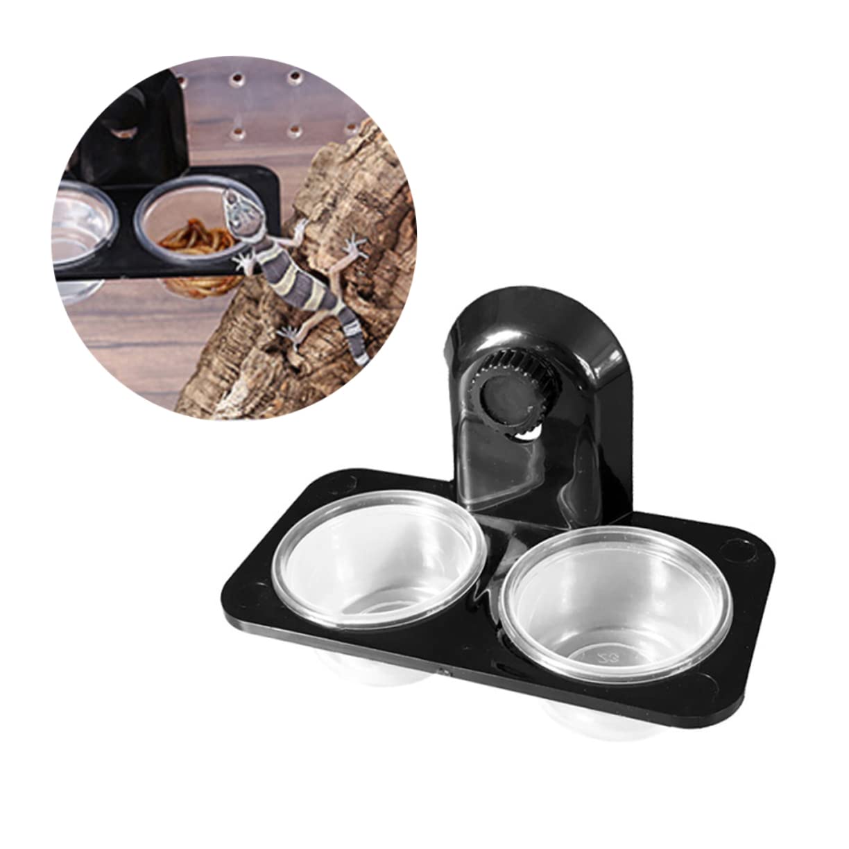 ORFOFE 1Pc Double Bowl Pet Reptile Feeder Water Food Plastic Cup for Lizard Turtle Durable Black Design for Easy Viewing and Feeding Supplies