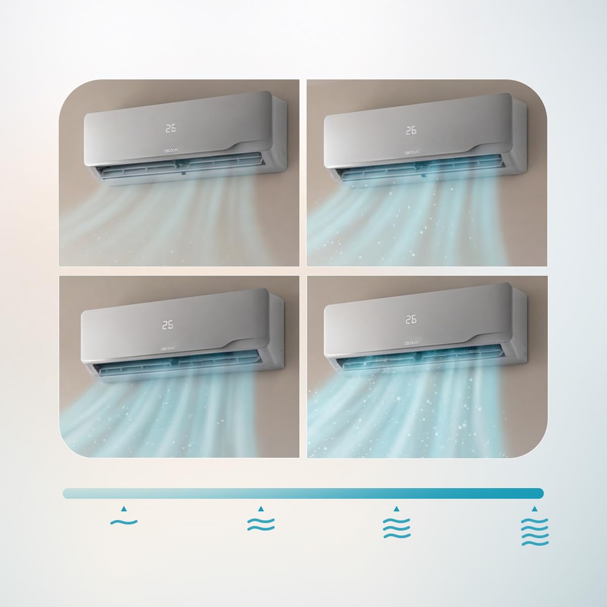 Cecotec Climatiseur Split AirClima 12000 Wind Connected Inverter, 12000 BTU, pompe à chaleur, 5 modes, classe A++, déshumidificateur 21,6 l/jour, écran LED, minuterie 24h, filtre lavable
