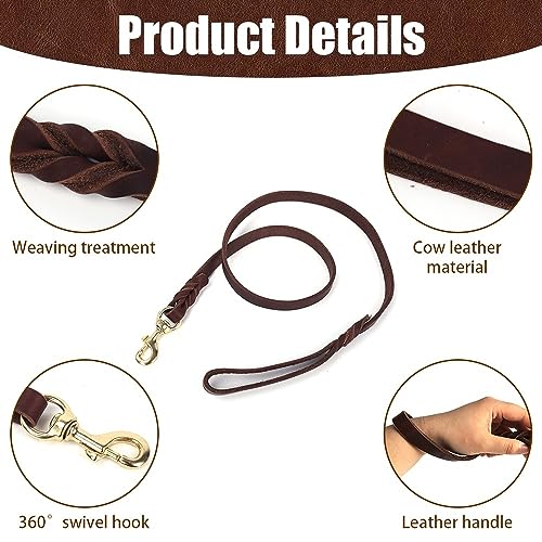 Hundeleine Leder, 1,2m - 2,6m Fettlederleine Hunde, 1,2/1,8 cm Breit, Lederleine Hund Führleine mit robustem Verschluss für große, mittelgroße und kleine Hunde