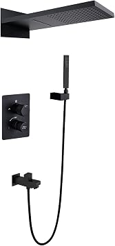Rain Shower System Black LED Digital Display Shower Faucet Set Wall Mounted Shower Combo Set Brass Rain Mixer Shower with 2 Functions 560230 mm Shower Head, Handheld Shower, Tub Spout