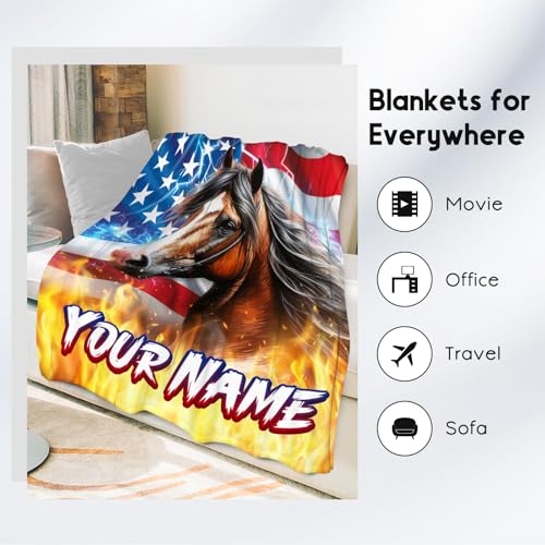 Blanket for Boys - Personalized Horse Gifts for Adults - Cool Cozy Fleece Throws for Office, Sofa - 4 Sizes