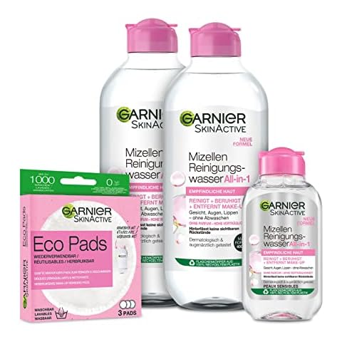 Garnier Gesichtsreinigungsset mit Mizellenwasser, Mini-Mizellenwasser und Eco Pads Cover