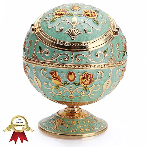 K Cool Windproof Ashtray With Lid Metal Portable Cigarettes Ashtray For Outdoors Indoors Hand Stamped Pattern Smoking Ashtray Fancy Gift For Men Women(Jade Green) ¡­ #TOP6