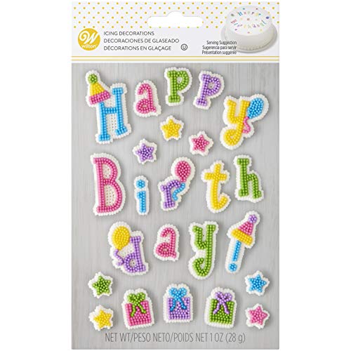 Set Of 2 Wilton Fun Icing Decorations - Great For Cakes, Cupcakes, And More - Boys And Girls Birthday Celebration Cake Decoration (Pastel Happy Birthday) #TOP1