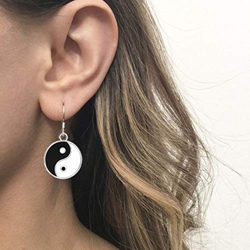 Enamel Black White Tai Chi Yin Yang Dangle Earrings(A)4