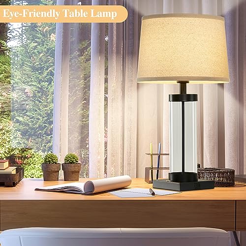 Table Lamps For Bedrooms Set Of 2 With Usb C Usb A Port, 3-Way Dimmable Glass Bedside Lamps With Ac Outlet, Modern Nightstand Lamp With Beige Fabric Lampshade For Living Room Bedroom, Bulbs Included #TOP3