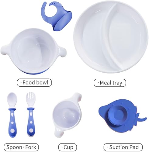 Miniatura 5 de Juego de 7 piezas de alimentación para bebés  El juego de utensilios de destete LED para bebés incluye cuenco de succión y plato, cuchara y tenedor