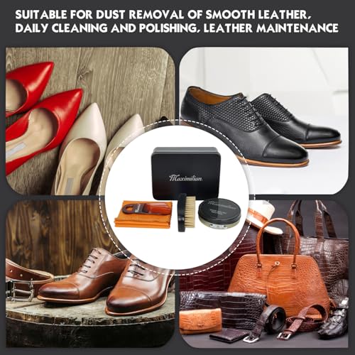 MAXIMILIAN Shoe Polish Kit 5 Pcs Shine Shoe Leather Care Kit for Shoe Care and Cleaning with Neutral & Polish, 100% Horse Hair Shoe Brushes, Natural Leather Cream, Shoe Horn Father\'s Day Gift for men - Thumbnail 7