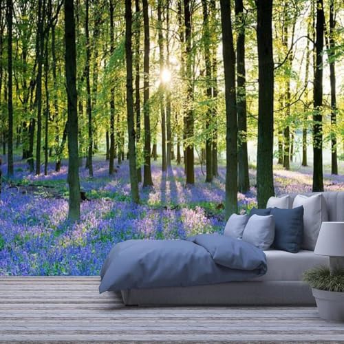 Murales 3D Papel Pintado Bosque Árboles Plantas Flores Paisaje 140(W)X70(H)Cm Papel Pintado Decorativo Papel Tapiz 3D Autoadhesivo Sala De Estar La Pared Para Dormitorio Mural Tv Telón De Fond-2114000