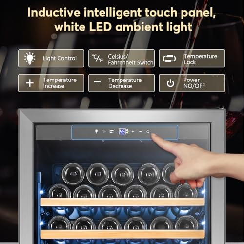 Image of Tylza Wine Fridge 24 Inch, 189 Bottles Large Wine Cooler Refrigerator, Built-in or Freestanding Tall Wine Cooler with Upgraded Compressor, Low Noise, Fast Cooling and Intelligent Temperature Memory