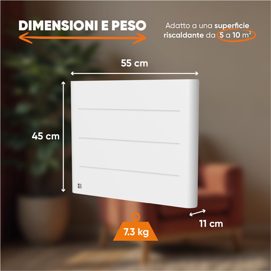 BESTHERM - Radiatore elettrico fisso a inerzia secca ceramica 1000W Bestherm TANIN orizzontale bianco