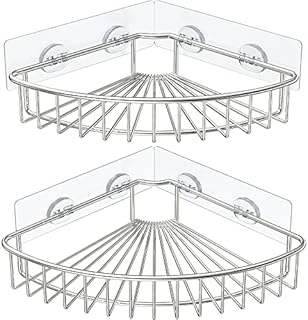 HEETA 2-Pack Corner Shower Caddy, Wall Mounted Storage Basket Shelve Adhesive, Bathroom Shelf Organiser for Shower Toilet Dorm Kitchen, SUS304 Stainless Steel No Drilling (Silver)