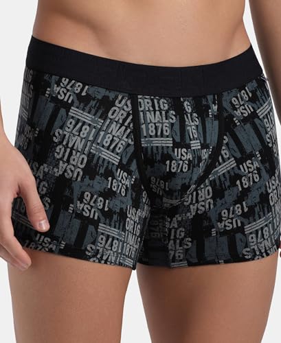 Image of Jockey US63 Men's Super Combed Cotton Elastane Stretch Printed Trunk with Ultrasoft Waistband