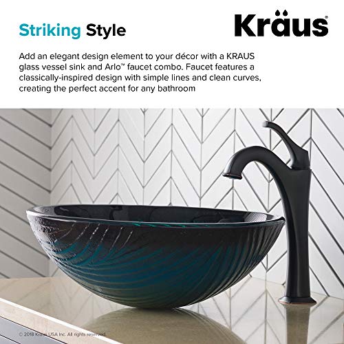 Kraus 17-Inch Green Glass Nature Series™ Bathroom Vessel Sink And Arlo™ Faucet Combo Set With Pop-Up Drain, Oil Rubbed Bronze Finish #TOP5