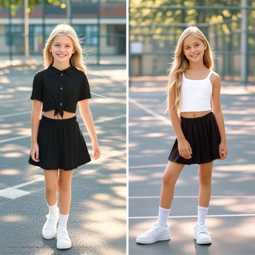 Image of HIHA Girls 3 Piece Outfit Cami Crop Tops Skirt Set with Button Down Shirts Size 6-12