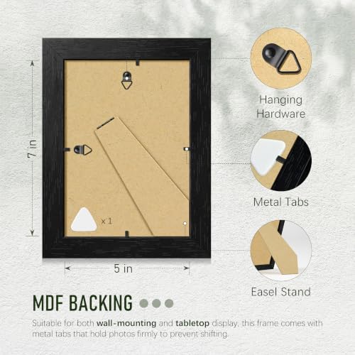 Image of 5x7 Picture Frame Set of 5, Solid Wood Frames, Black Woodgrain