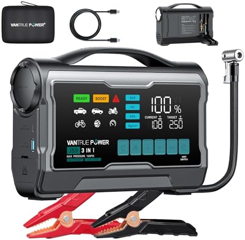 JS3 Real 3250A Jump Starter with Air Compressor 160PSI, 12V Car B...