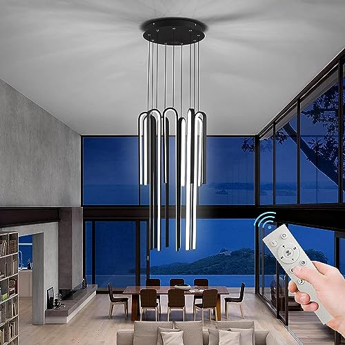 Lustre à LED noir réglable et dimmable avec télécommande pour grand salon
