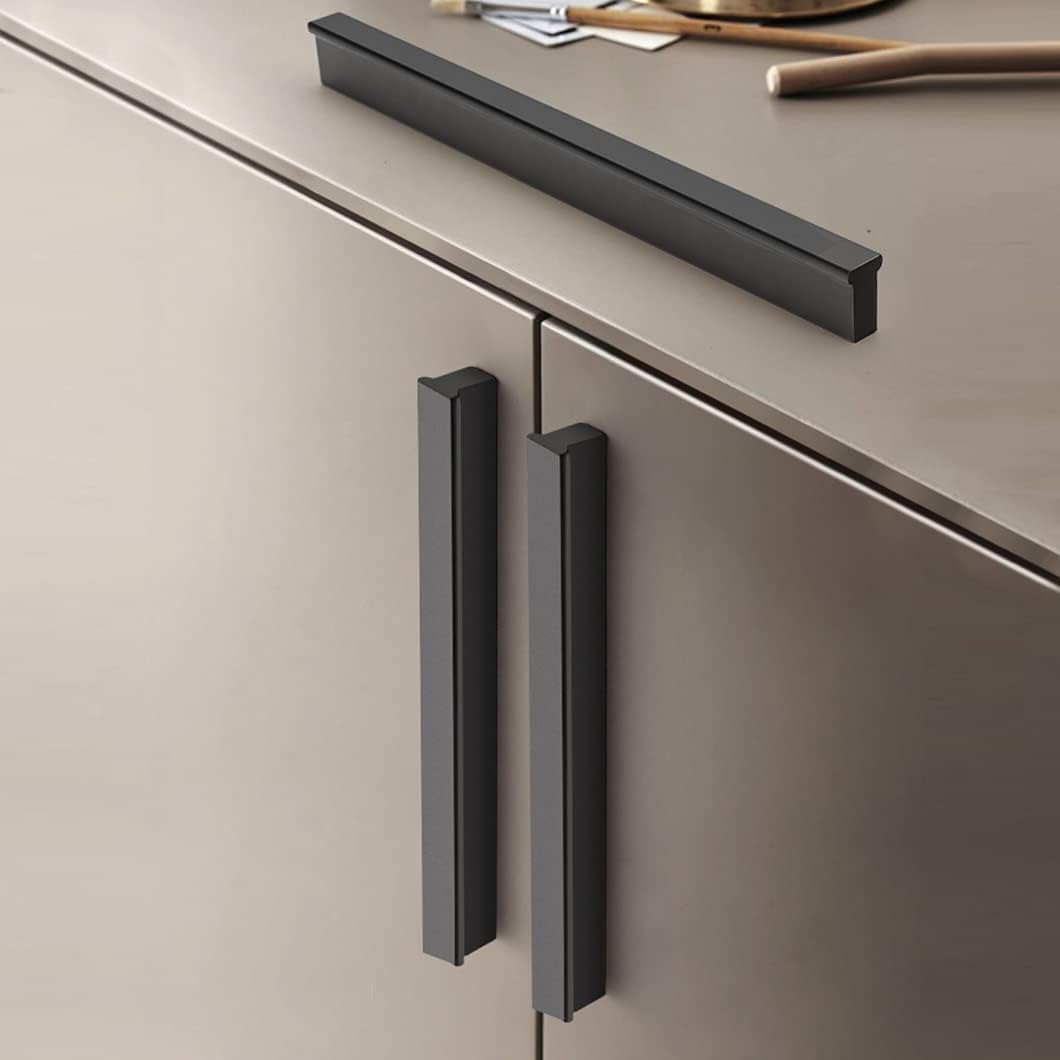 Hidden Furniture Handles 2 Pcs Cupboard Pull Handles Solid Cabinet Door Handles Black Wardrobe Furniture Pulls, for Kitchen Bedroom Bathroom Drawer, Aluminum Alloy(Length 600mm)