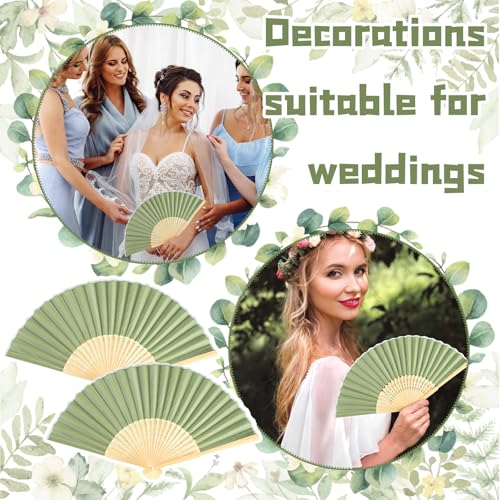 Quzzil 30 Sets Sage Green Wedding Hand Fans with Organza Bags, Bamboo by Quzzil - Used condition - Image 5