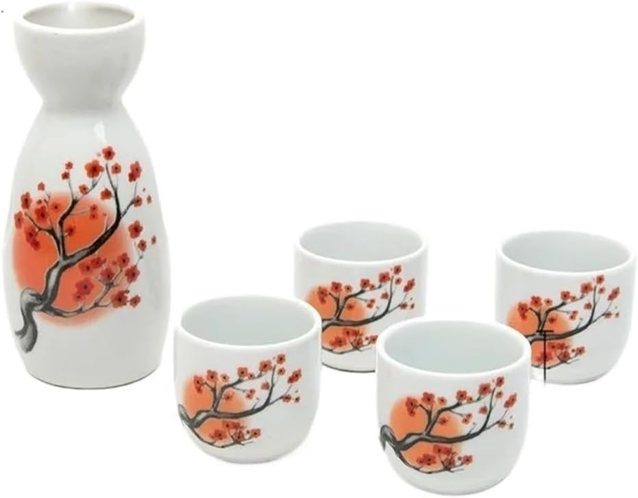 Sake Set With Cups Hand Painted Safflower Porcelain Pottery Traditional Ceramic Crafts Wine Cup Pot