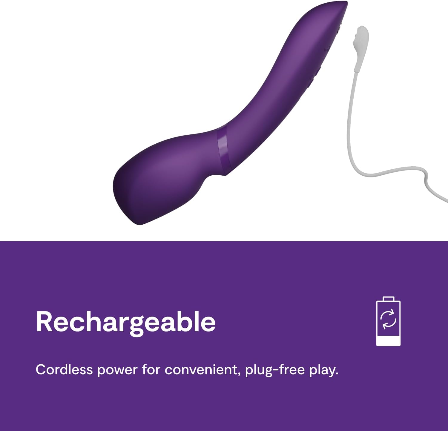 WE-VIBE Wand 2 with its charging cable, illustrating its rechargeable feature.