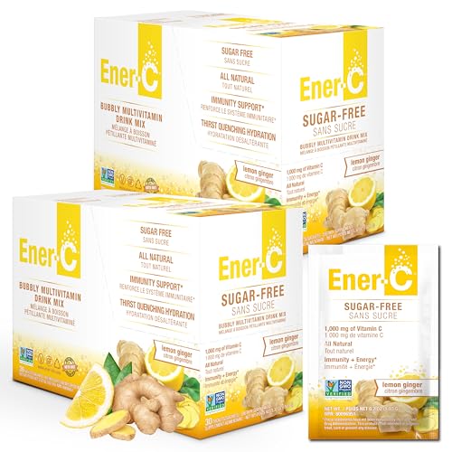 Image of Ener-C Sugar Free Multivitamin Drink Mix - Lemon Ginger, 60 Count | Vitamin Powder for Water, Electrolytes Powder No Sugar, Hydration Boost Packets, Zero Sugar, Vitamin C & B12