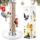 iBorn Distributeur de nourriture pour oiseaux, mangeoire pour cardinal, 6 sites d'approche, assiette 20 cm, mangeoire aluminium suspendue, alimentation pour oiseaux sauvages