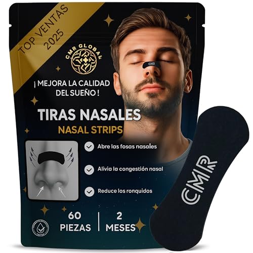 CMR GLOBAL Pack de 60 Tiras Nasales Deportivas. Tiras Nasales Antironquidos para Dormir. Alivia la Congestión Nasal Para una Mejor Respiración.Tiritas Nariz. Nasal Strips Negras Para Reducir Ronquidos