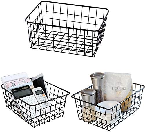 LUANT Metal Wire Food Storage Organizer Bin Basket with Handles for Kitchen Cabinets, Pantry, Bathroom- 11" x 8.6" x 4.5" - 3 Pack - Black image 5