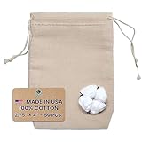 2.75x4 Inch Double Drawstring Cotton Muslin Bags 50 Count Pack