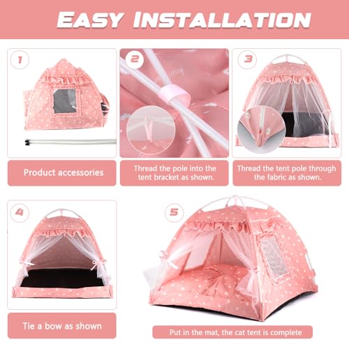pawstrip Dog Tent Indoor Cat House Pink Puppy Bed Portable Pet Teepe Princess Dog Camping Tent Outdoor Kitten Houses Cute Bunny Nest Girl Kitty Cave - Image 5