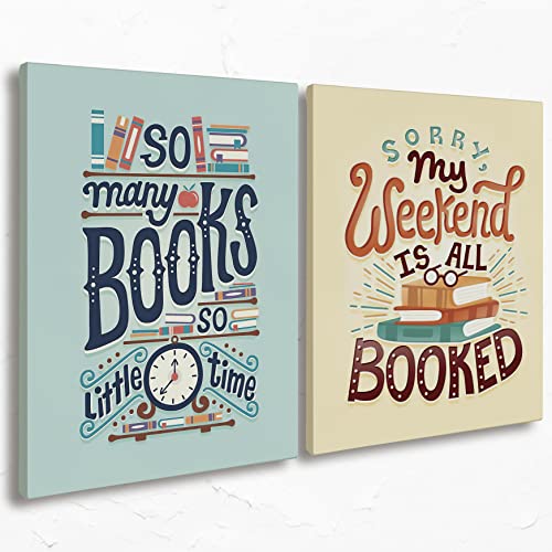 So Many Books So Many Time Canvas Wall Art Prints,My Weekend Is All Booked Paintings Prints Gifts For Book Lover Reader,11X14 Inches Set Of 2 Artwork For Book Themed Decor Reading Room Decorations #TOP14