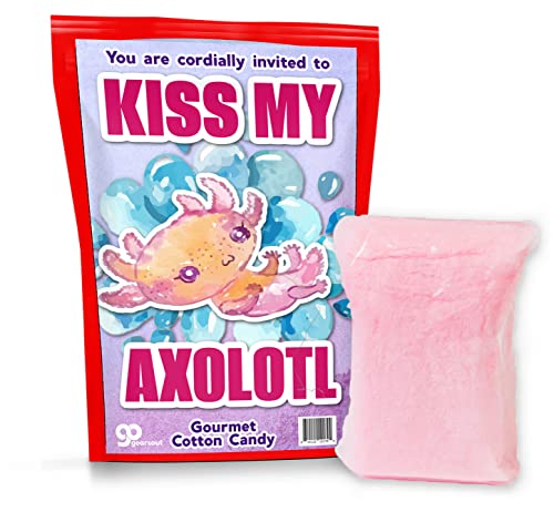 Kiss My Axolotl Gourmet Cotton Candy – Gag Christmas Gifts for Adults and Teens – Gourmet Cotton Candy for the Holidays – Stocking Stuffers and White Elephant Gifts