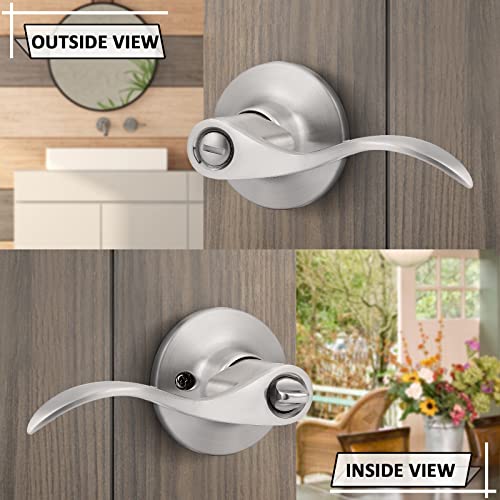 Gobekor 3 Pack Satin Nickel Privacy Door Handles For Bedroom And Bath Lever Door Handle Interior With Lock Wave Door Levers Keyless #TOP5