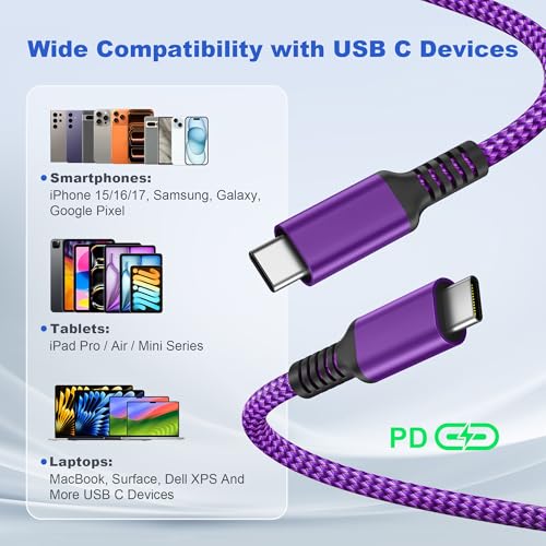 Basesailor USB Type C to C 60W Charging Cable with USB Adapter 6.6FT,Fast Car Carplay Charging Power Cord for iPhone 17 16 15 Pro Max Plus,iPad 10 Air 4 5 Mini 7 6,Mac,Samsung Galaxy S26 S25 S24 S23 by Basesailor - Image 7