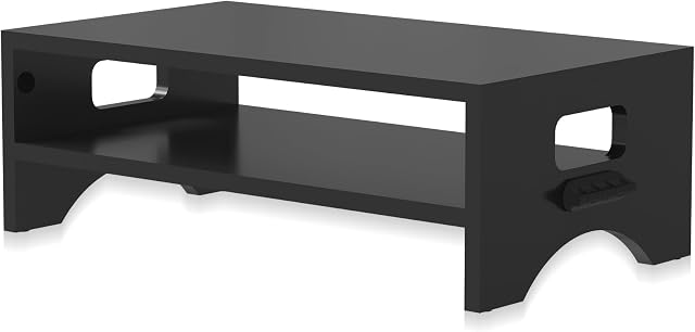Pholiten Moniteur Stand Riser, support de bureau, support d'ordinateur, conception ergonomique, conception à deux niveaux, organisation du bureau, stockage de téléphone intelligent à clavier, support pour imprimante, support écran, 16.5 x 9.3 x 5.6