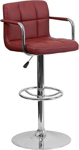 Miniatura 53 de Flash Furniture Taburete de bar de altura ajustable de vinilo acolchado gris contemporáneo con brazos y base cromada Gris,Marrón,Negro
