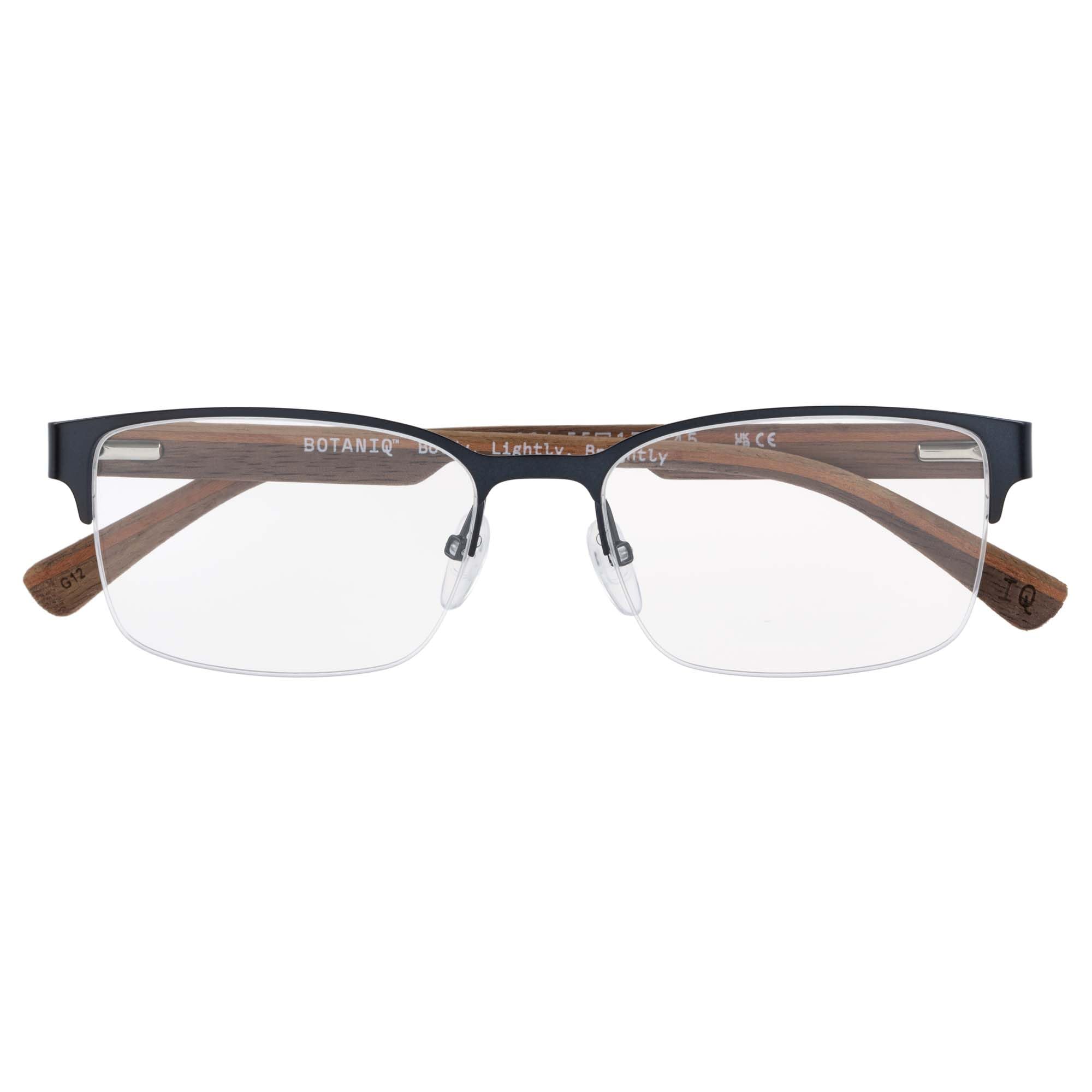Botaniq Brille mit Sehstärke für Herren optional mit Sonnenbrillentönung oder Blaulichtfilter, Rechteckig, gefertigt aus Edelstahl (inklusive Brillenetui)