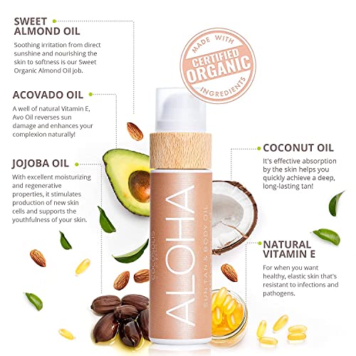 Cocosolis Aloha Sun Tan & Body Oil | Organic Tanning Bed Lotion | Get Healthy Deep Chocolate Tan | Tanning Accelerator With 5 Precious Oils To Make Your Skin Glowing & Revitalized #TOP2
